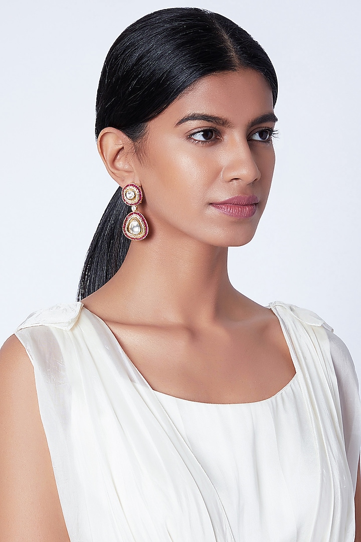 Gold Plated Ruby Earrings by Moh-Maya by Disha Khatri