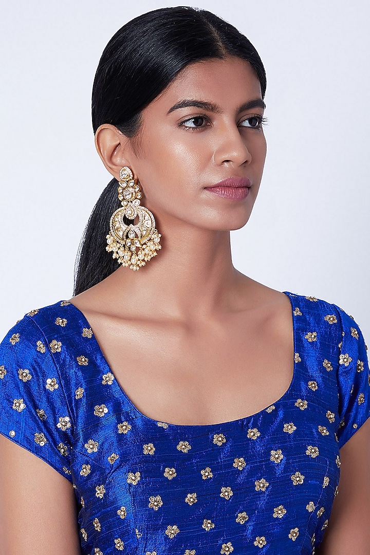 Gold Plated Kundan Earrings by Moh-Maya by Disha Khatri
