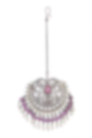 Black Rhodium Finish Earrings With Maang Tikka by Moh-Maya by