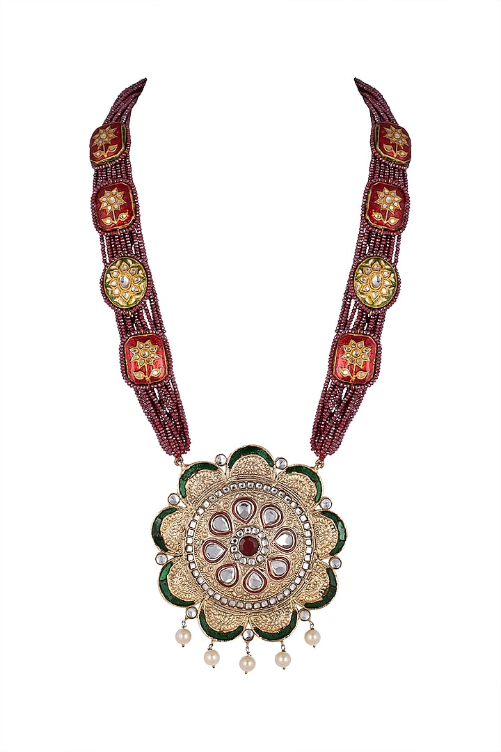 Gold Finish Long Pendant Necklace by Moh-Maya by Disha Khatri