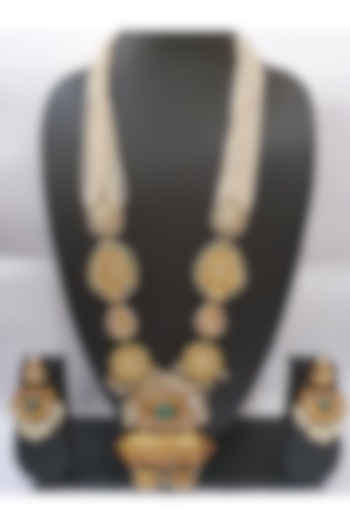Gold Finish Emerald Stone Necklace Set by Moh-Maya By Disha Khatri