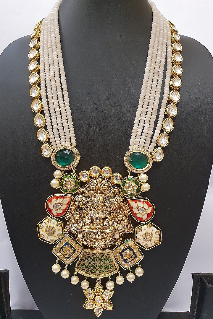 Gold Finish Temple Pendant Necklace by Moh-Maya By Disha Khatri