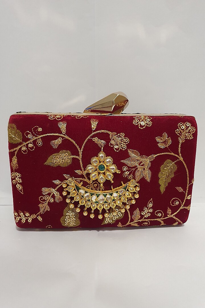 Red & Black Embroidered Clutch by Moh-Maya By Disha Khatri