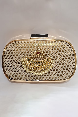 Beige Clutch With Print by Moh-Maya By Disha Khatri