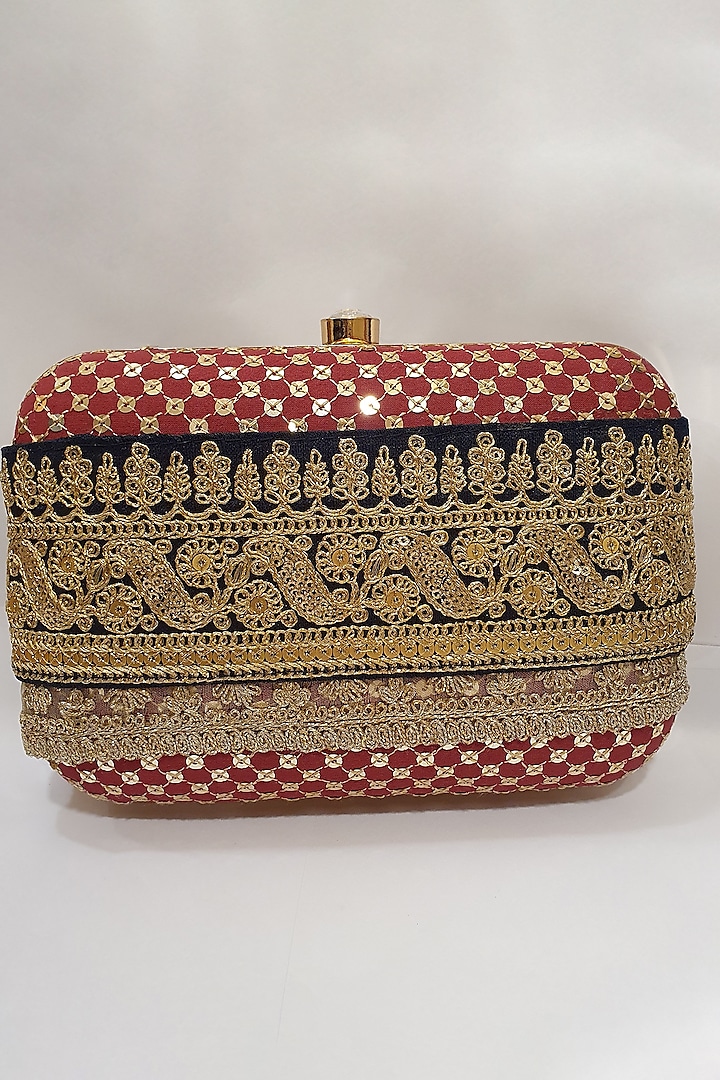 Red Clutch With Lace Detailing by Moh-Maya By Disha Khatri