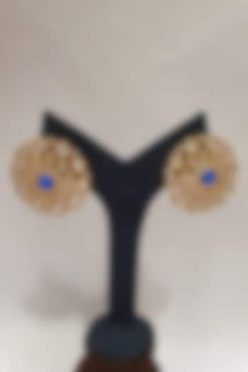 Gold Finish Blue Stone Earrings by Moh-Maya By Disha Khatri at Pernia's Pop Up Shop