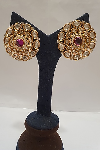 Gold Finish Stud Earrings by Moh-Maya By Disha Khatri
