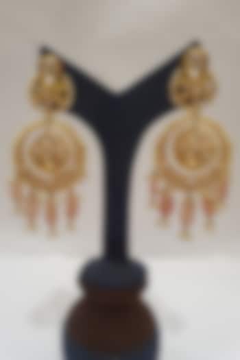 Gold Finish Chandbali Earrings With Meenakari by Moh-Maya By Disha Khatri at Pernia's Pop Up Shop