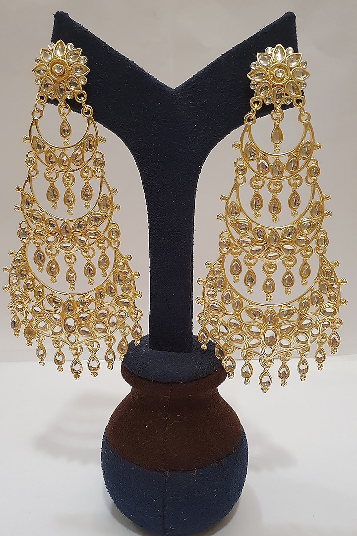 Gold Finish Kundan Earrings by Moh-Maya By Disha Khatri