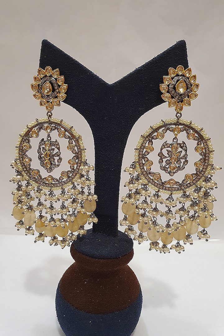 Gold Finish Yellow Stone Earrings by Moh-Maya By Disha Khatri