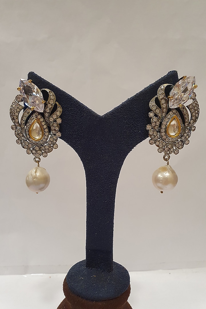 Gold Finish Kundan & Pearls Earrings by Moh-Maya By Disha Khatri at Pernia's Pop Up Shop