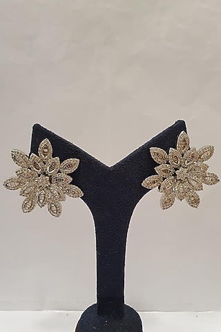 Silver Finish Diamond Stud Earrings by Moh-Maya By Disha Khatri