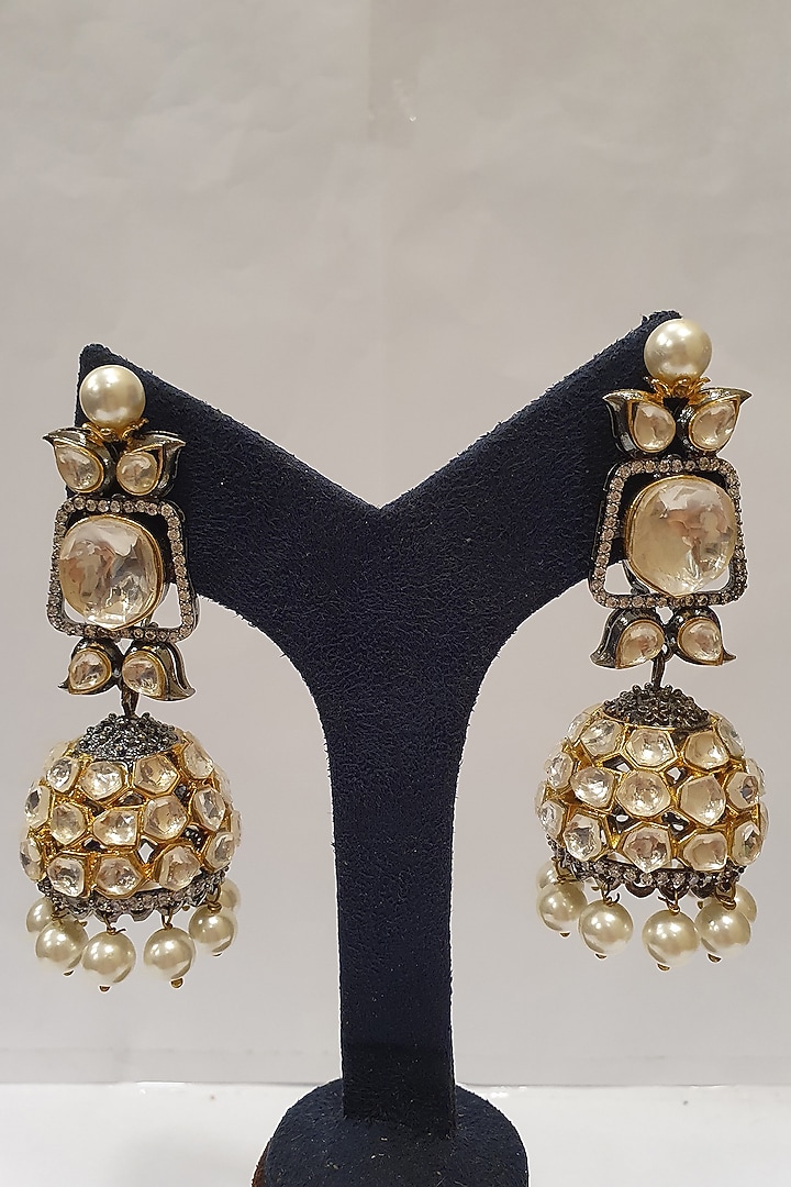 Gold Finish Kundan Earrings by Moh-Maya By Disha Khatri at Pernia's Pop Up Shop