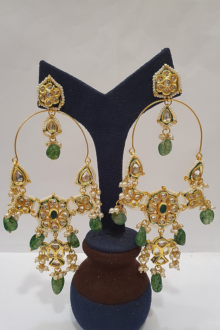 Gold Finish Kundan Long Earrings by Moh-Maya By Disha Khatri at Pernia's Pop Up Shop