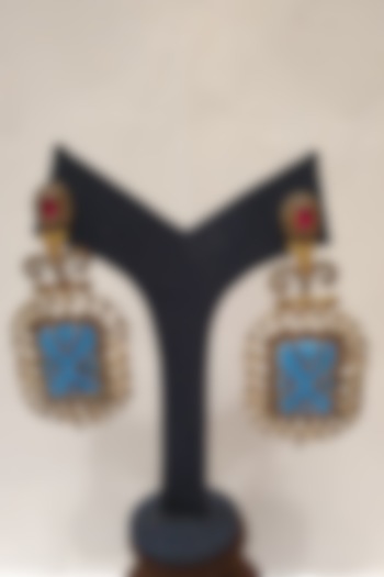 Gold Finish Aqua Blue Stone Earrings by Moh-Maya By Disha Khatri