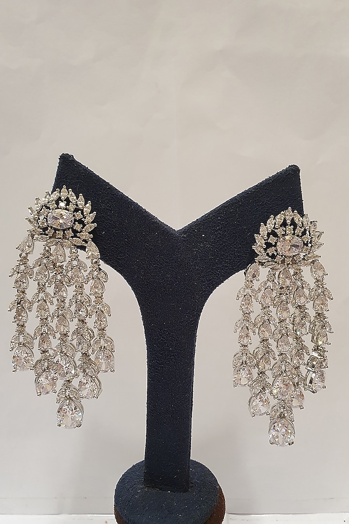 Silver Finish Diamond Earrings by Moh-Maya By Disha Khatri