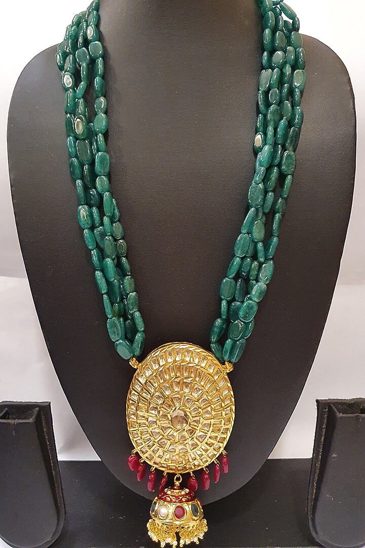 Gold Finish Kundan Pendant Necklace by Moh-Maya By Disha Khatri at Pernia's Pop Up Shop