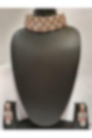 Gold Finish Ruby Necklace Set by Moh-Maya By Disha Khatri at Pernia's Pop Up Shop