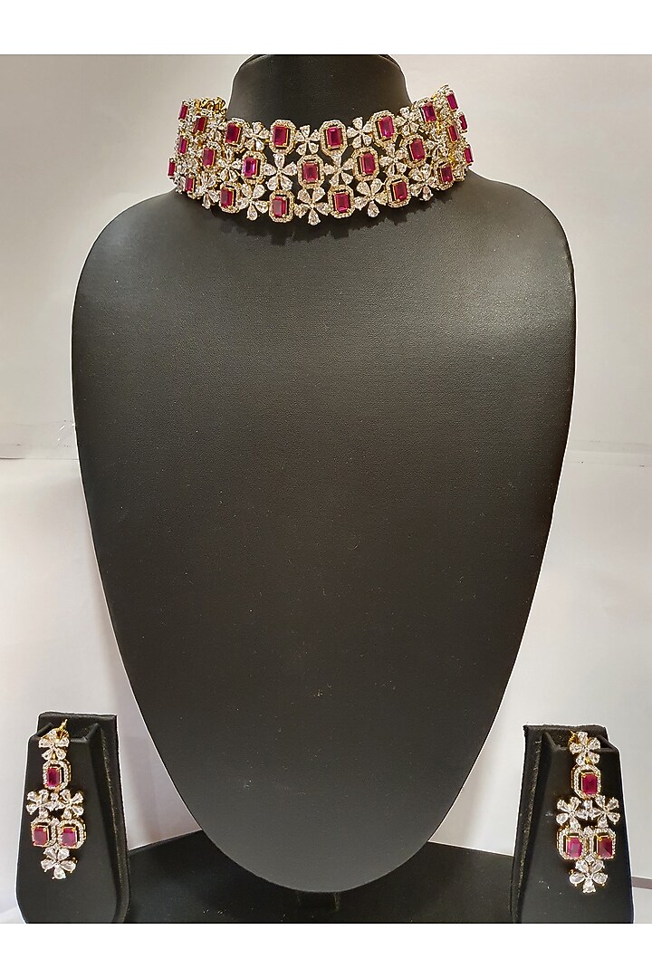 Gold Finish Ruby Necklace Set by Moh-Maya By Disha Khatri at Pernia's Pop Up Shop