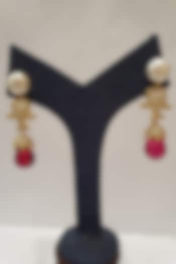 Gold Finish Pearls Earrings by Moh-Maya By Disha Khatri