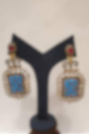 Gold Finish Aqua Blue Stone Earrings by Moh-Maya By Disha Khatri