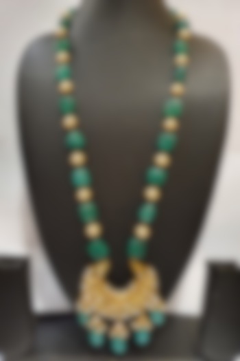 Gold Finish Emerald Necklace by Moh-Maya By Disha Khatri