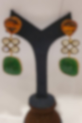 Gold Finish Orange Stone Earrings by Moh-Maya By Disha Khatri at Pernia's Pop Up Shop