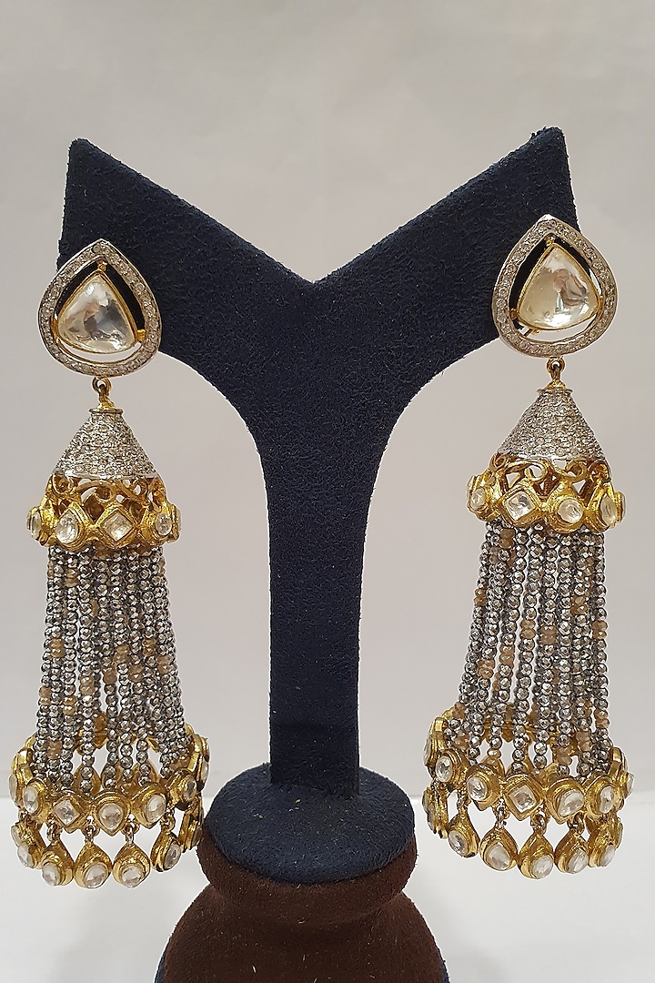 Gold Finish Kundan Stud Earrings by Moh-Maya By Disha Khatri
