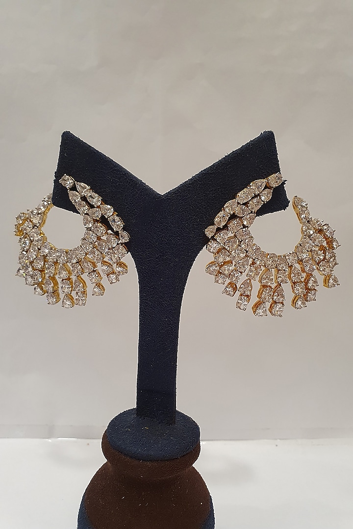 Gold Finish Diamond Earrings by Moh-Maya By Disha Khatri