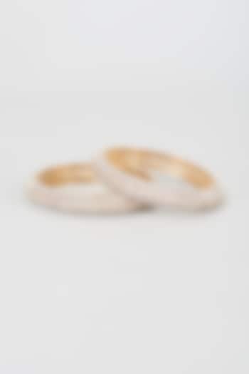 Gold Finish White Zircon Bangles (Set Of 2) by Moh-Maya by Disha Khatri at Pernia's Pop Up Shop