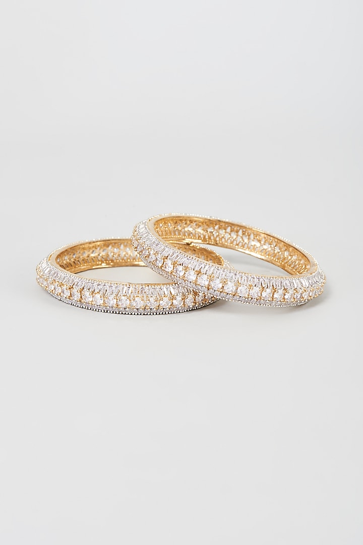 Gold Finish White Zircon Bangles (Set Of 2) by Moh-Maya by Disha Khatri at Pernia's Pop Up Shop