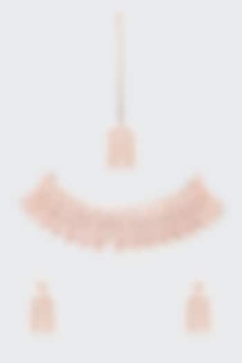 Rose Gold Finish Zircon Choker Necklace Set by Moh-Maya by Disha Khatri at Pernia's Pop Up Shop