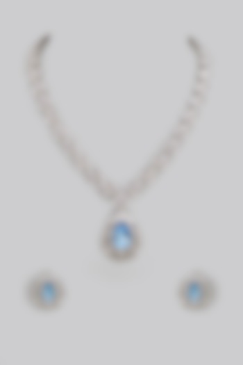 White Finish Zircon & Blue Stone Necklace Set by Moh-Maya by Disha Khatri