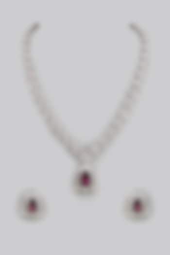 White Finish Zircon & Purple Stone Long Necklace Set by Moh-Maya by Disha Khatri