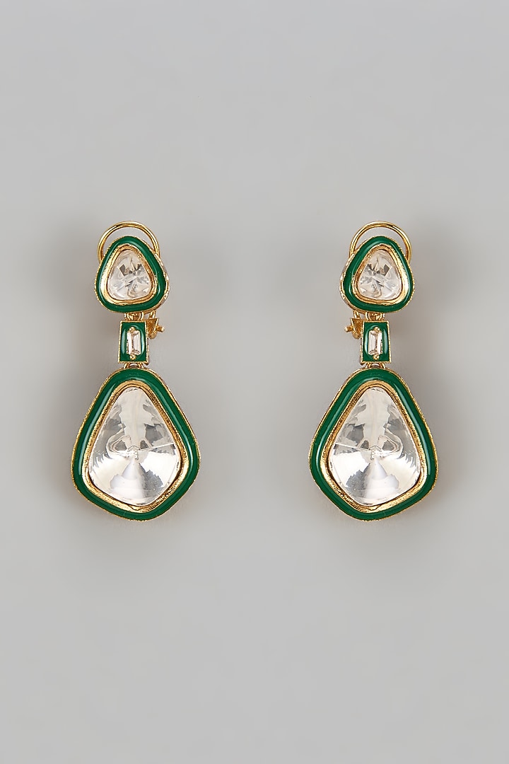 Gold Finish Kundan Polki Meenakari Dangler Earrings by Moh-Maya by Disha Khatri at Pernia's Pop Up Shop
