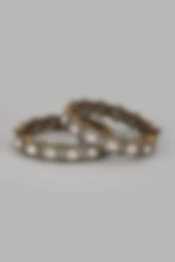 Gold Finish Kundan Polki Bangles (Set of 2) by Moh-Maya by Disha Khatri at Pernia's Pop Up Shop