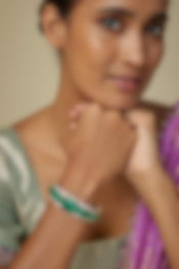 Gold Finish Emerald Stone & Zircon Pearl Bracelet by Moh-Maya by Disha Khatri at Pernia's Pop Up Shop