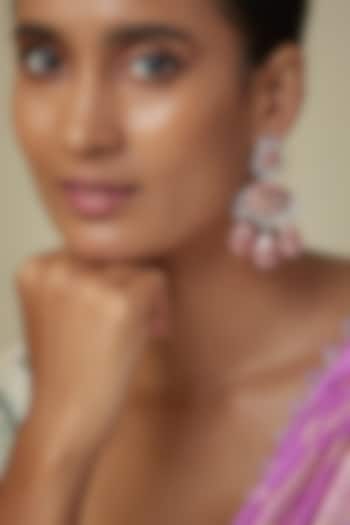 Silver Finish Zircon & Rose Quartz Stone Dangler Earrings by Moh-Maya by Disha Khatri at Pernia's Pop Up Shop