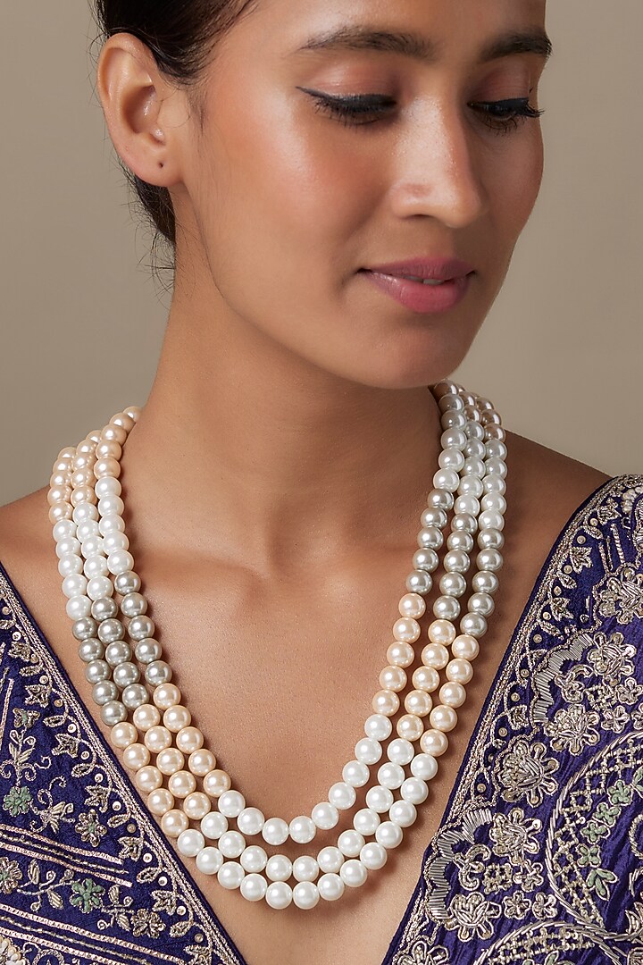 Silver Finish Pearl Long Necklace by Moh-Maya by Disha Khatri at Pernia's Pop Up Shop