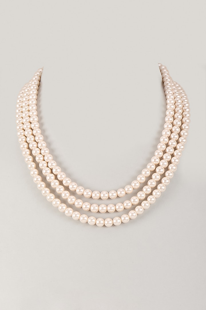 Silver Finish Pearl Long Necklace by Moh-Maya by Disha Khatri at Pernia's Pop Up Shop