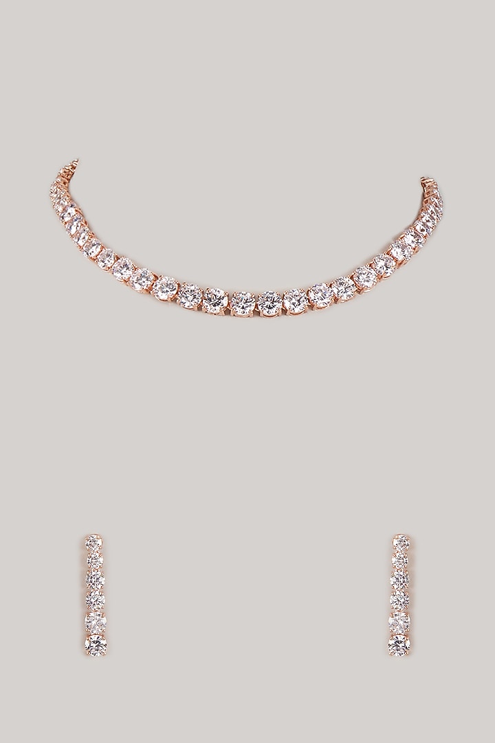 Rose Gold Finish Zircon Necklace Set by Moh-Maya by Disha Khatri at Pernia's Pop Up Shop