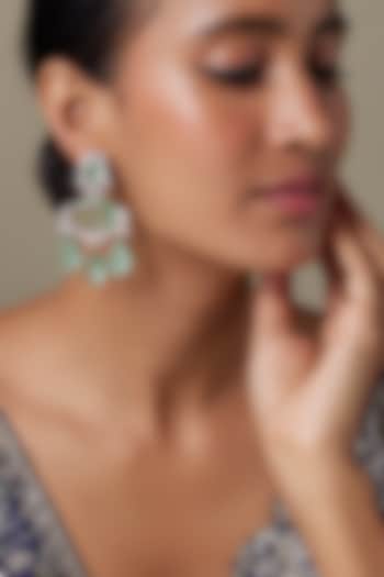Silver Finish Turquoise Stone & Zircon Dangler Earrings by Moh-Maya by Disha Khatri at Pernia's Pop Up Shop