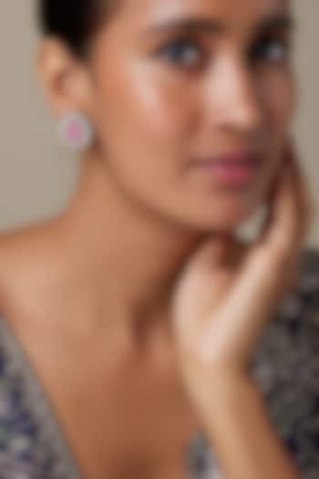 Gold Finish Zircon & Quartz Stone Stud Earrings by Moh-Maya by Disha Khatri at Pernia's Pop Up Shop