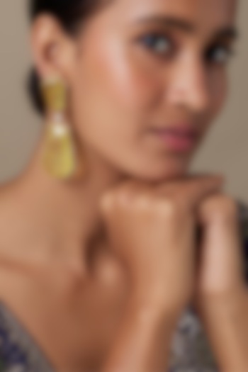 Silver Finish Zircon & Yellow Sapphire Stone Dangler Earrings by Moh-Maya by Disha Khatri at Pernia's Pop Up Shop