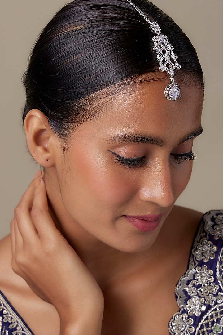 Silver Finish Zircon Maangtikka by Moh-Maya by Disha Khatri at Pernia's Pop Up Shop