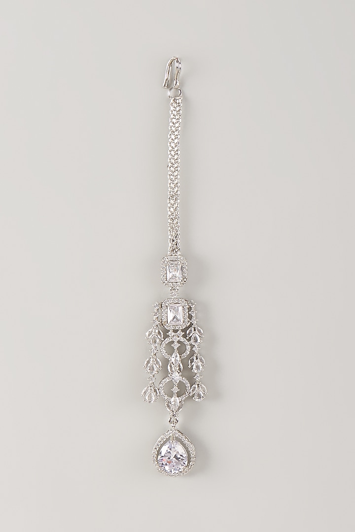Silver Finish Zircon Maangtikka by Moh-Maya by Disha Khatri at Pernia's Pop Up Shop