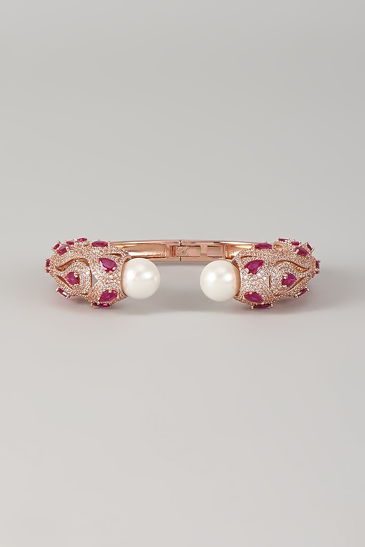 Rose Gold Finish Zircon & Ruby Stone Bracelet by Moh-Maya by Disha Khatri at Pernia's Pop Up Shop