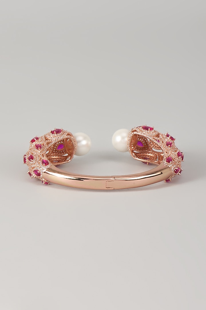 Rose Gold Finish Zircon & Ruby Stone Bracelet by Moh-Maya by Disha Khatri at Pernia's Pop Up Shop