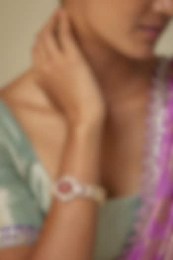 Gold Finish Zircon & Ruby Stone Bracelet by Moh-Maya by Disha Khatri at Pernia's Pop Up Shop