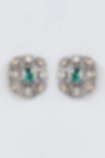 Two Tone Finish Semi Precious Emerald Stud Earrings by Moh-Maya by Disha Khatri at Pernia's Pop Up Shop